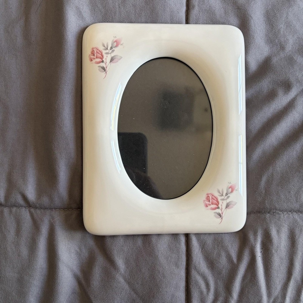 Rose Floral Porcelain Oval Picture Frame Vintage Delicate Dainty 90s Cottage 5x7